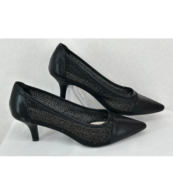 Anne Klein iflex Akfadira Black Pointed Toe Kitten Rhinestone Dress Heels 8.5 - Picture 2 of 9